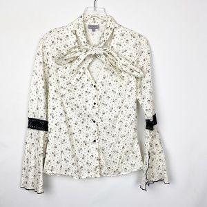 Polli Says Printed Tie Neck Blouse Ivory Large